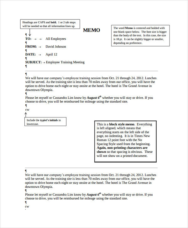 example of memos to employees