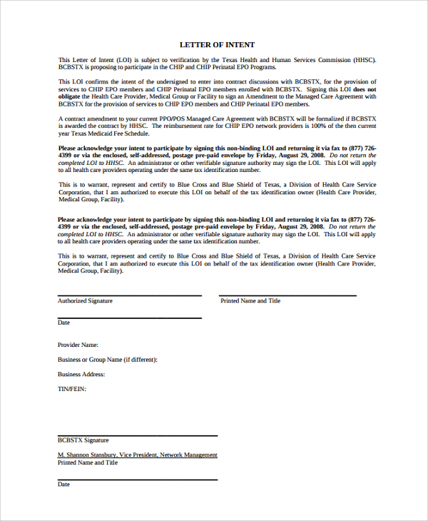 FREE 12+ Sample Letter of Intent Contract Templates in PDF | MS Word