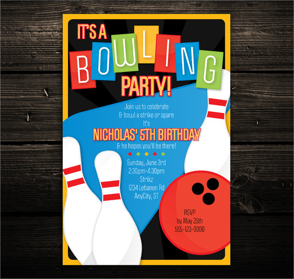 retro bowling invitation 1