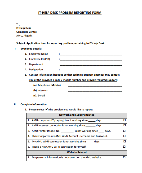 Software Problem Report Template