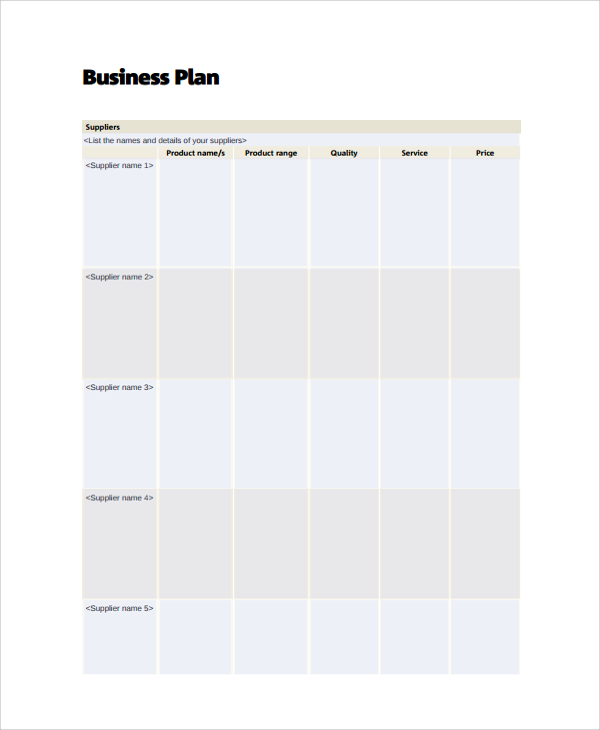 sample business plan template