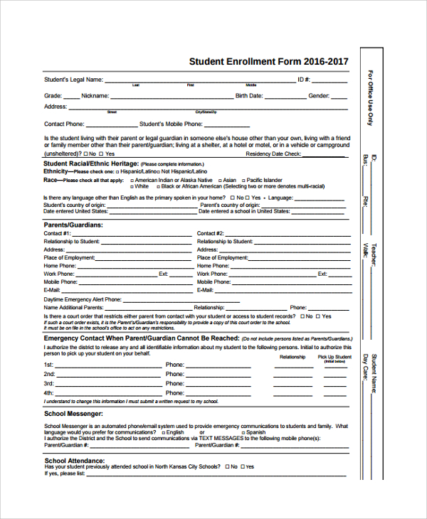 student enrollment form