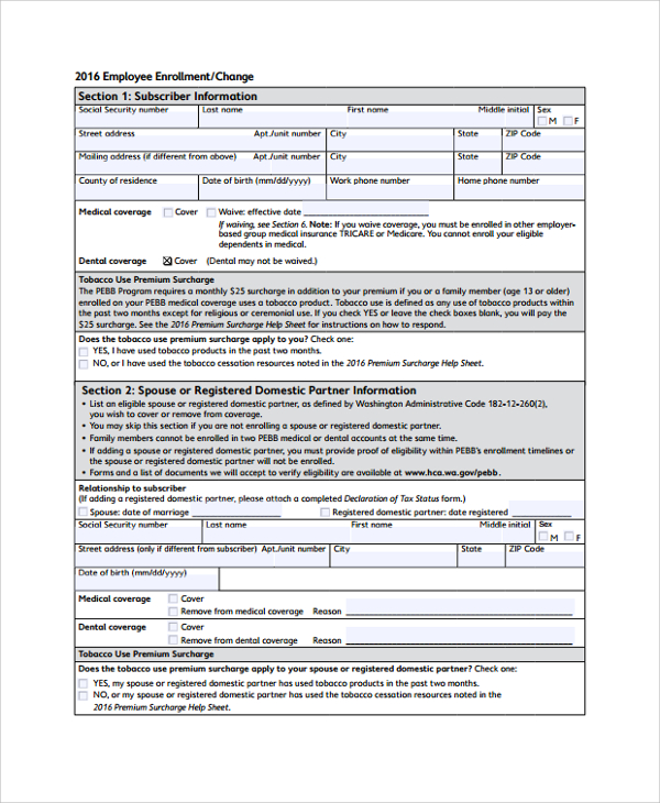 employee enrollment form