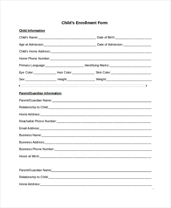 sample child%e2%80%99s enrollment form