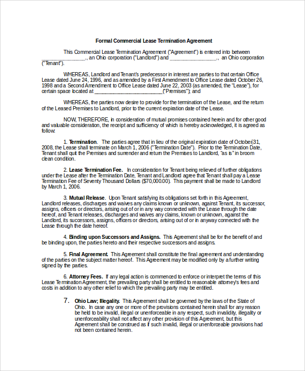 Free 8 Sample Commercial Lease Termination Agreement Templates In Ms Word Pdf Pages