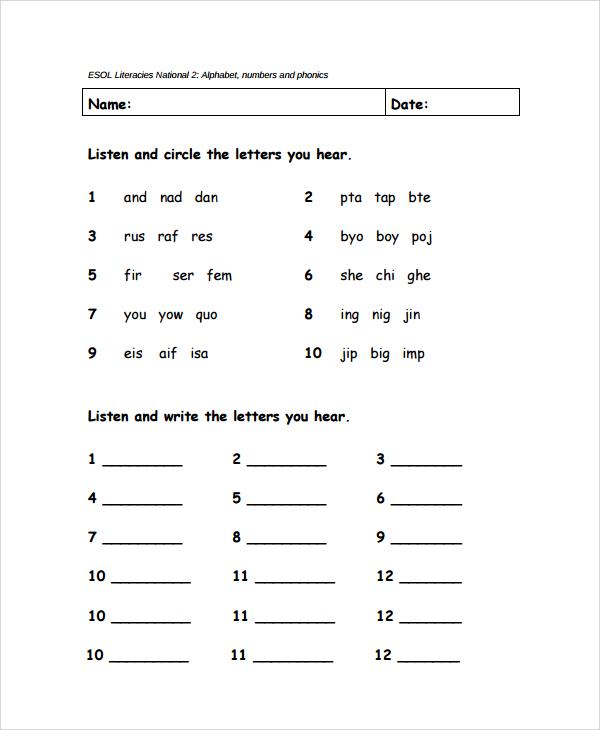 alphabet phonics worksheet