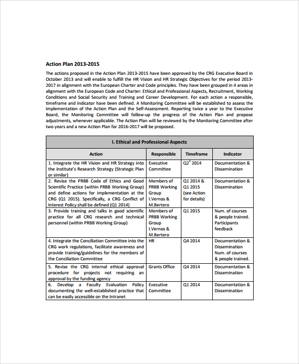 Hr Action Plan Template Word