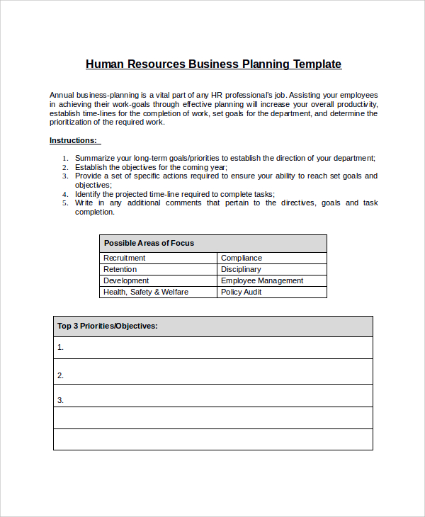 human resources business plan pdf