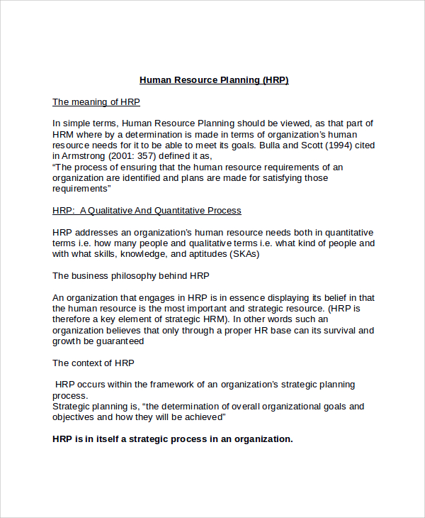 example of hr business plan