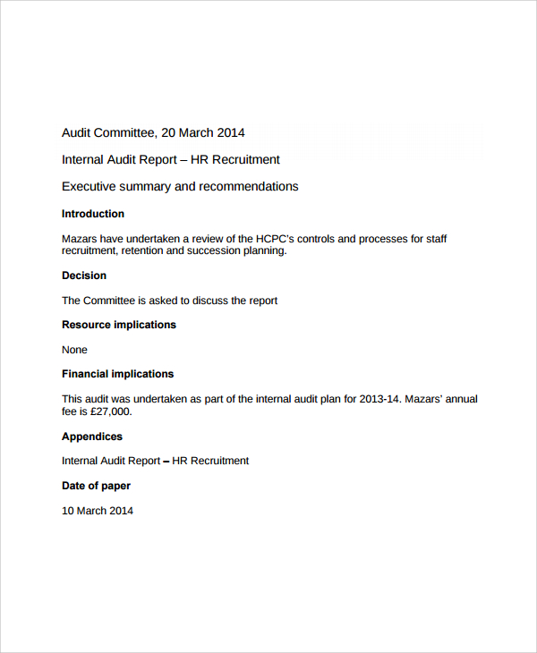 hr audit report template