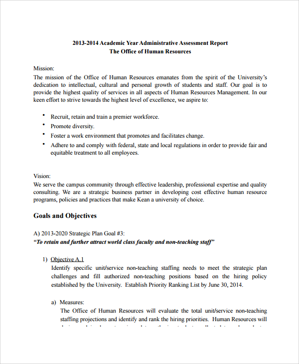 hr assessment report template
