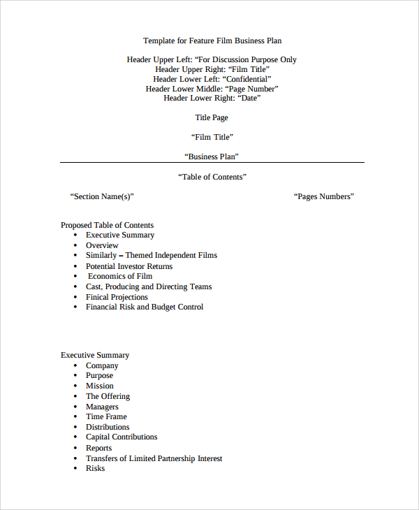 Film Business Plan Template