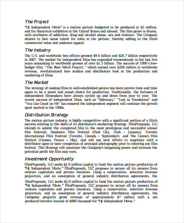 example of film production business plan