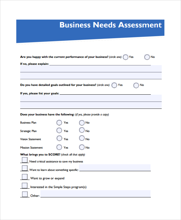 business need assessment template