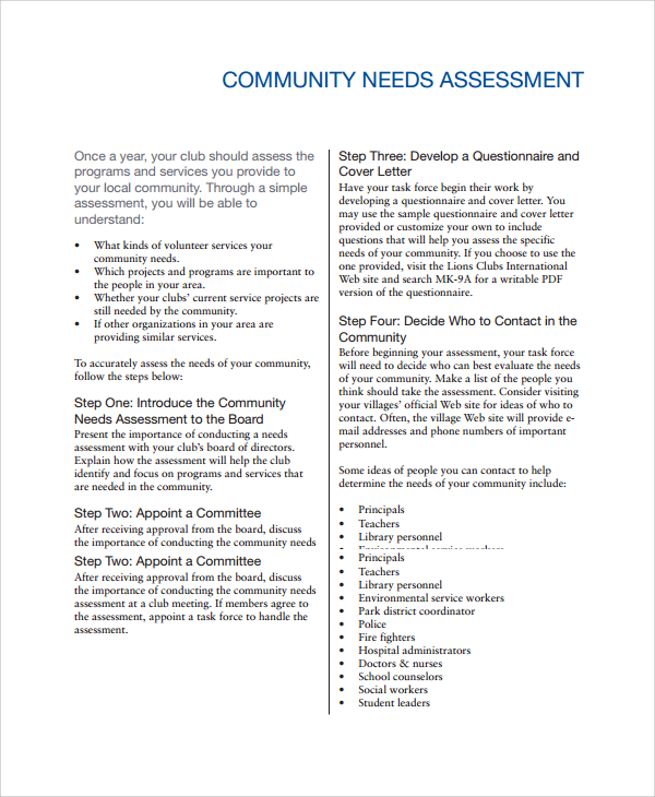 sample need assessment template