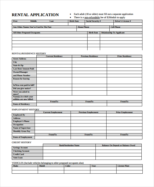 house rental application form