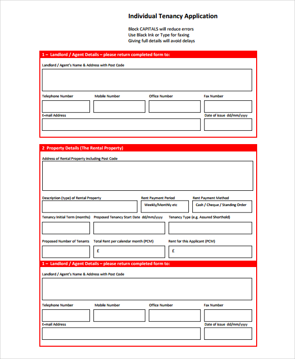 individual tenancy rental application form