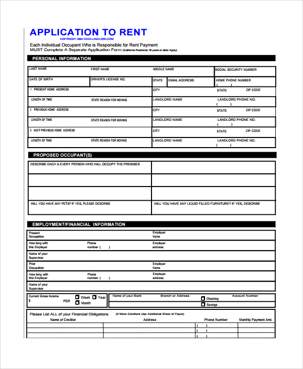 free 8 rental application form samples in pdf ms word