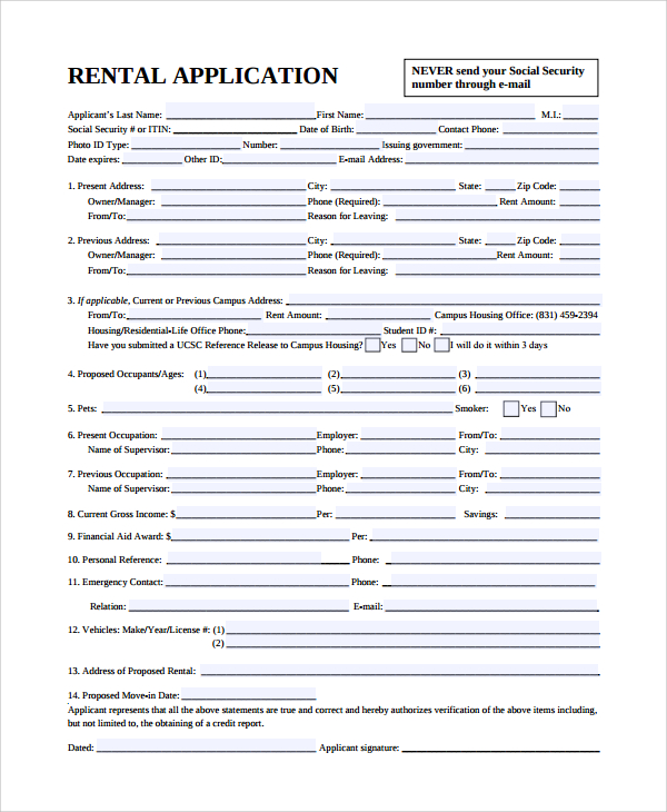 FREE 8+ Rental Application Form Samples in PDF MS Word
