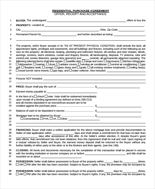 residential purchase agreement 