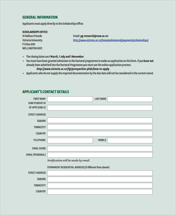 doctoral scholarship application form