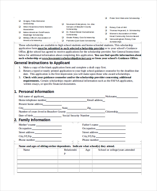 FREE 8+ Sample Scholarship Forms in PDF | MS Word
