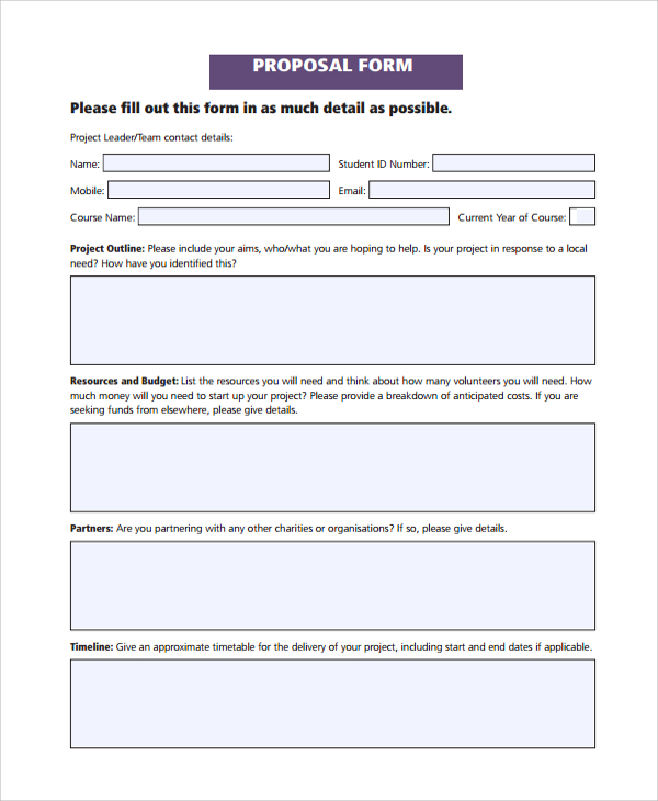 FREE 8+ Sample Proposal Forms in PDF MS Word Excel