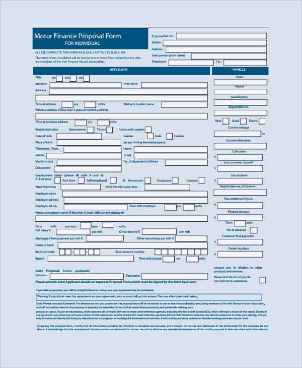 finance proposal form