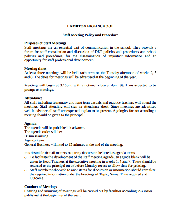FREE 6 Sample Staff Meeting Agenda Templates In PDF