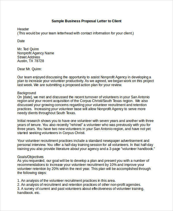 sample business proposal letter to client