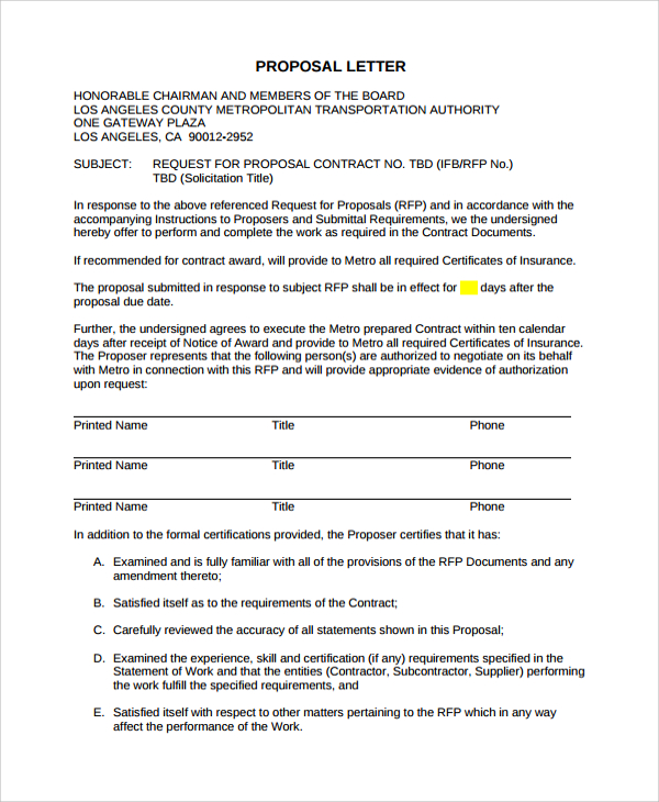 business proposal contract letter to client