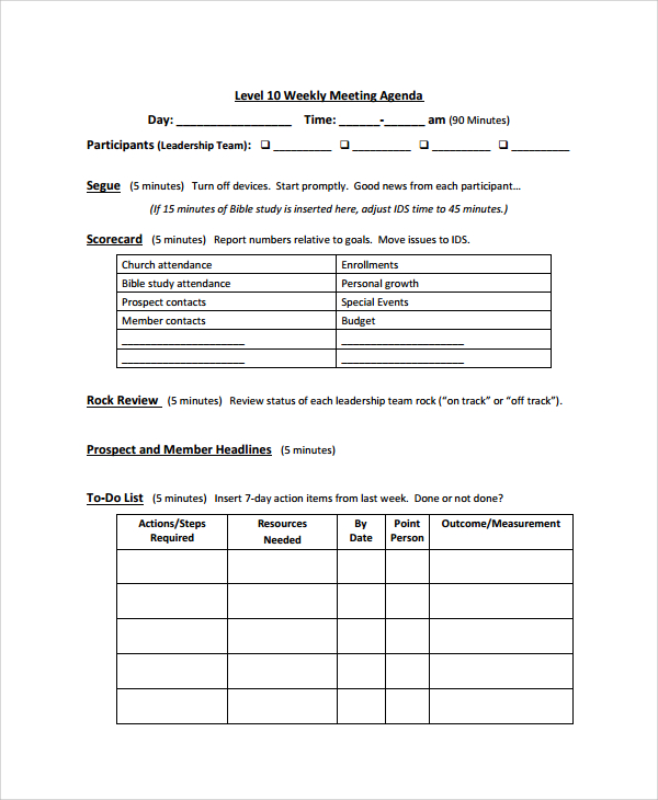 weekly meeting agenda template