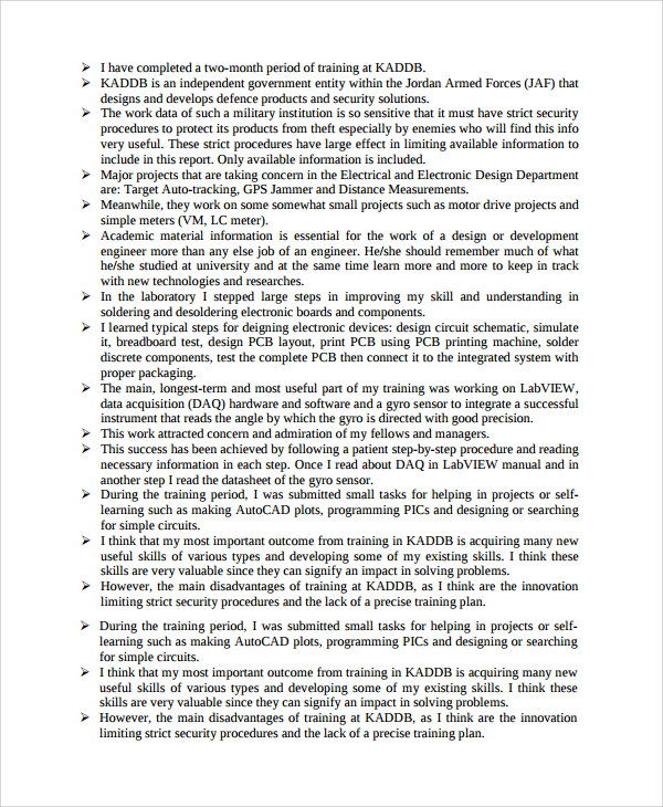 engineering training report template