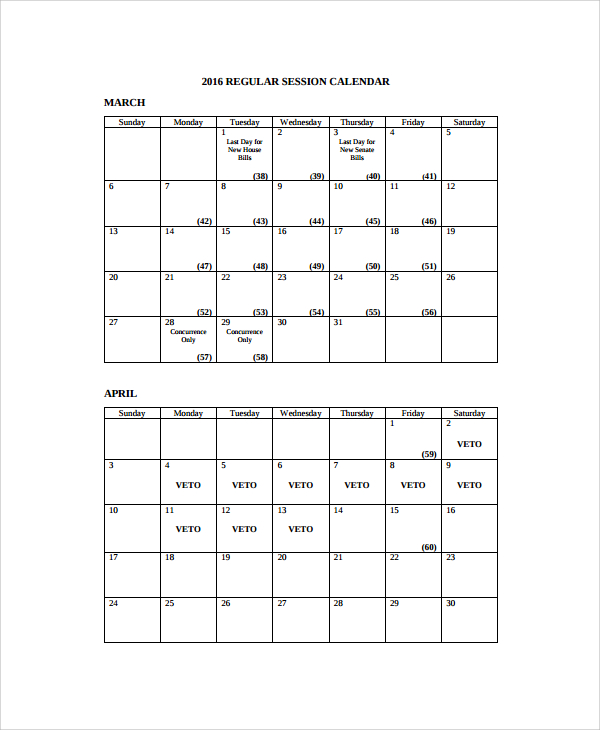 regular bill calendar template