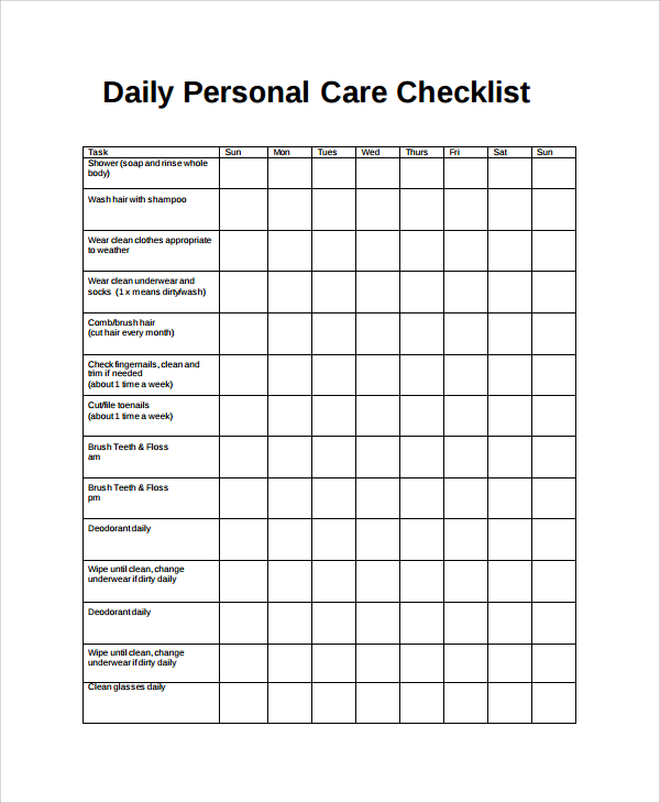 daily personal care checklist