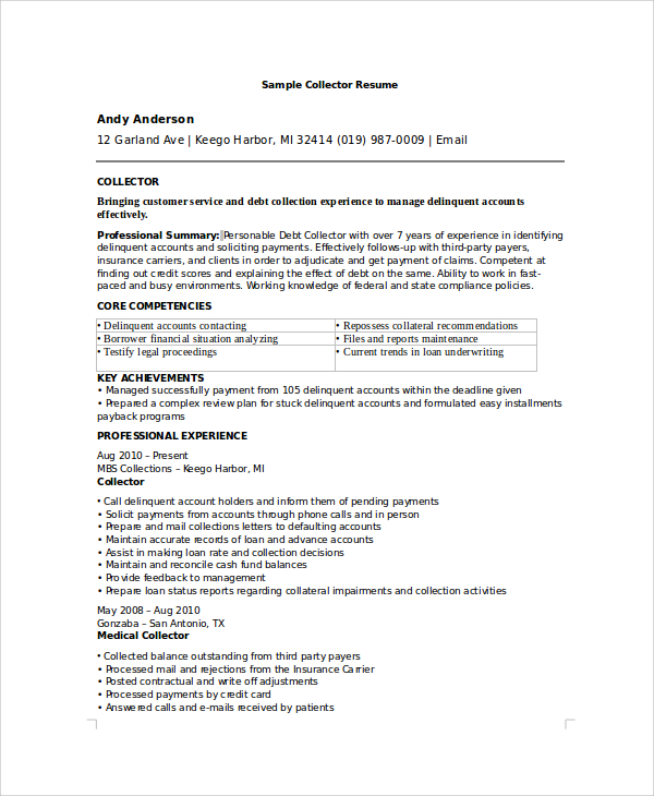 sample collector resume