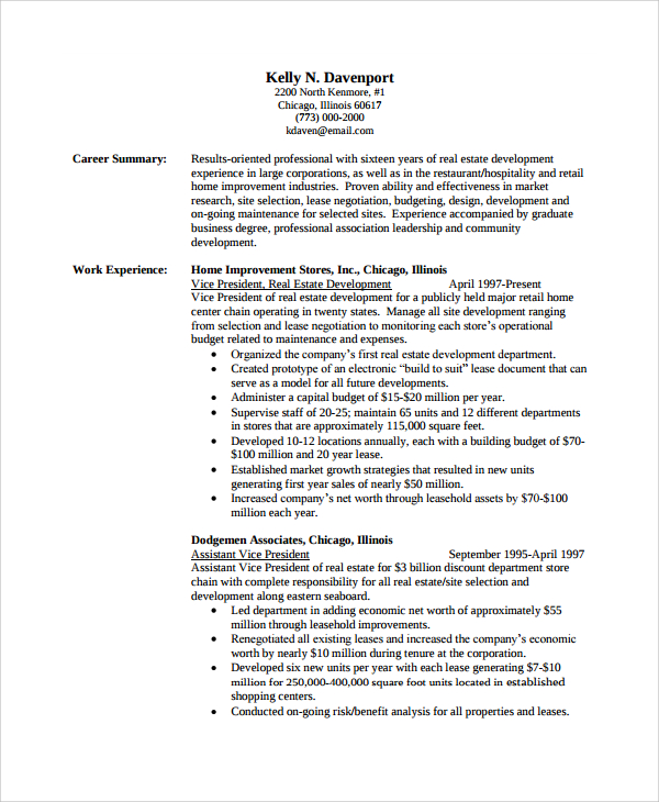 sample experienced resume