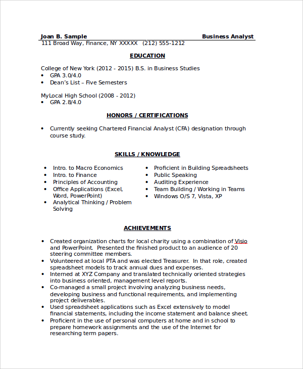 sample entry level resume