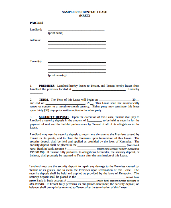sample residential lease agreement