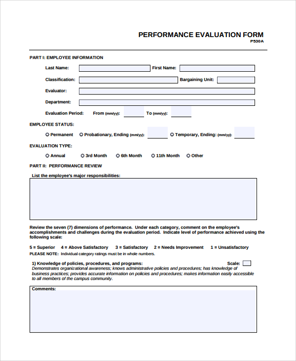 hr performance evaluation form