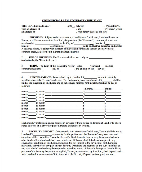 commercial rental contract agreement