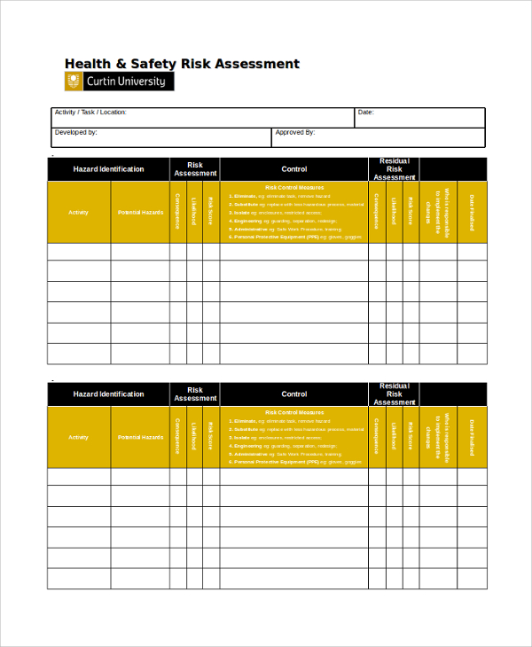 FREE 8+ Sample Health and Safety Risk Assessment Templates in MS Word