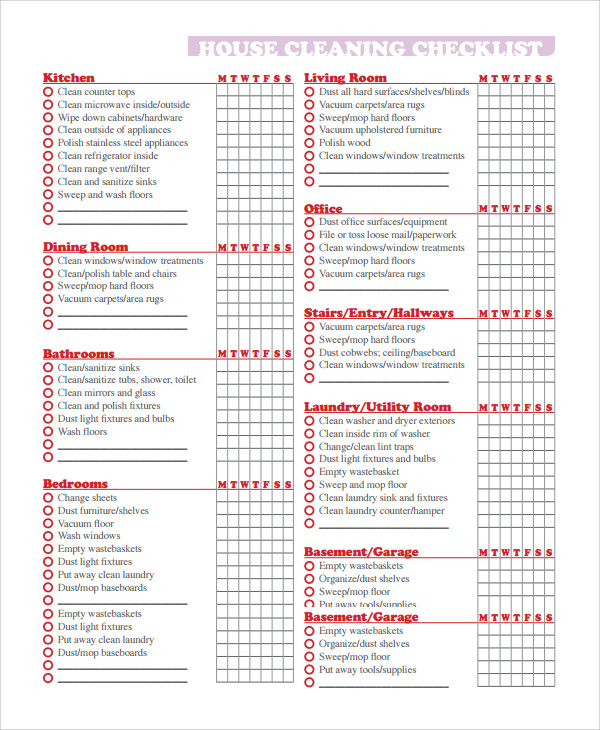 Hotel Cleaning Checklist Template