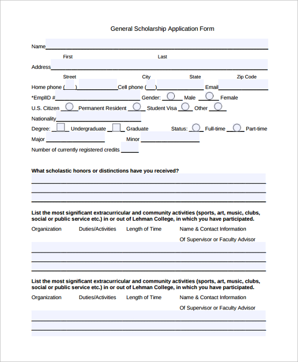 Word Printable Scholarship Application Template