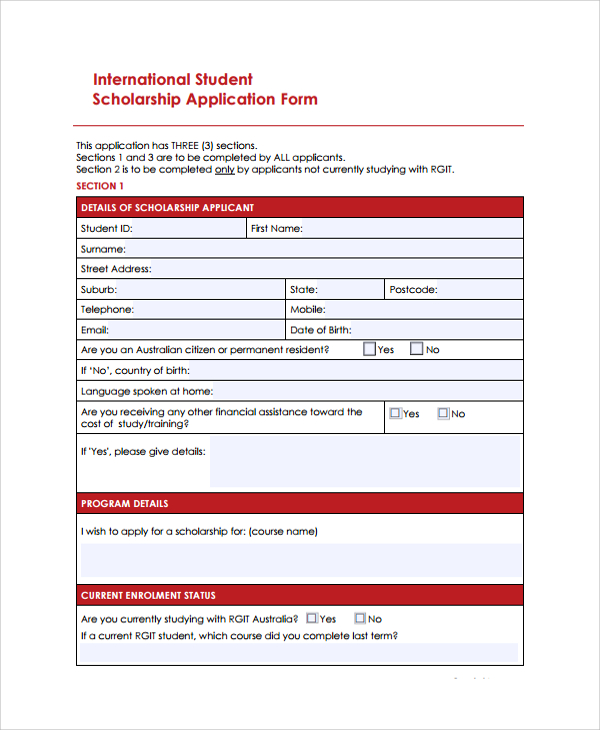 FREE 7+ Sample Scholarship Application Forms in PDF | MS Word