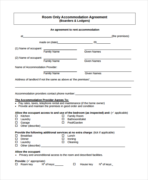 free 8 sample room rental agreement templates in pdf ms word google docs pages