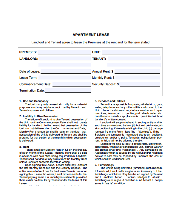 tenant apartment lease agreement