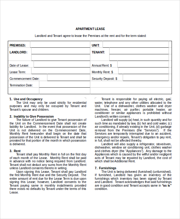 sample apartment lease agreement