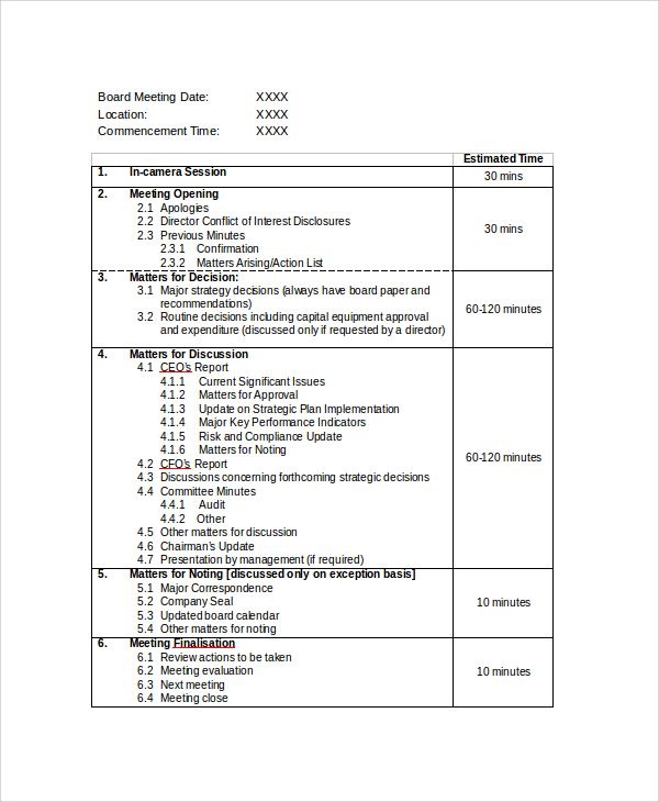 board agenda template