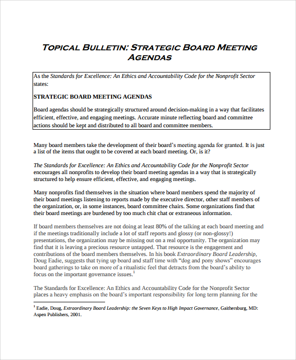 strategic board meeting agenda